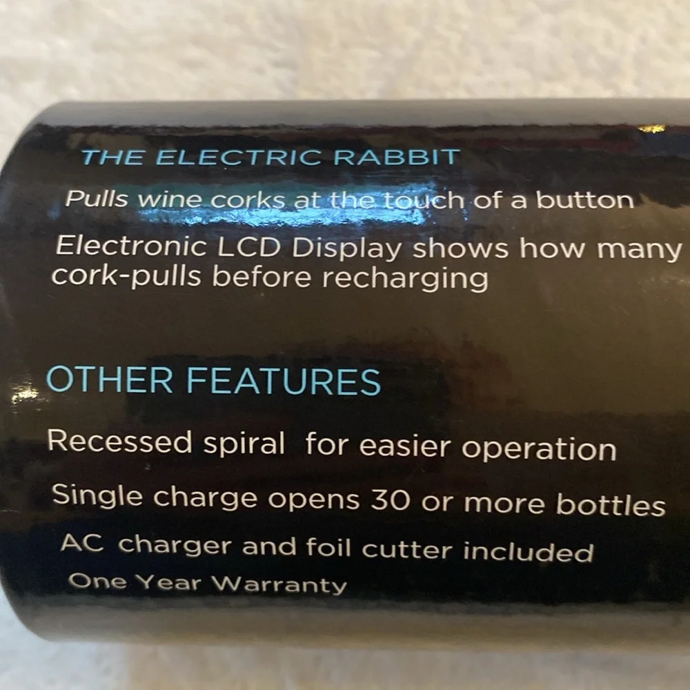 Rabbit Electric Rabbit rechargeable corkscrew NIB